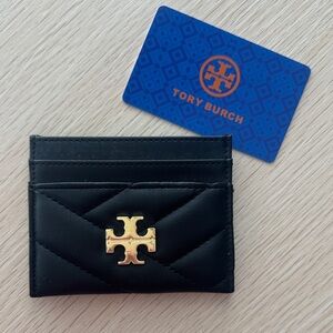 NEW NEVER USED Tory Burch Quilted Black Card Holder with Gold Logo